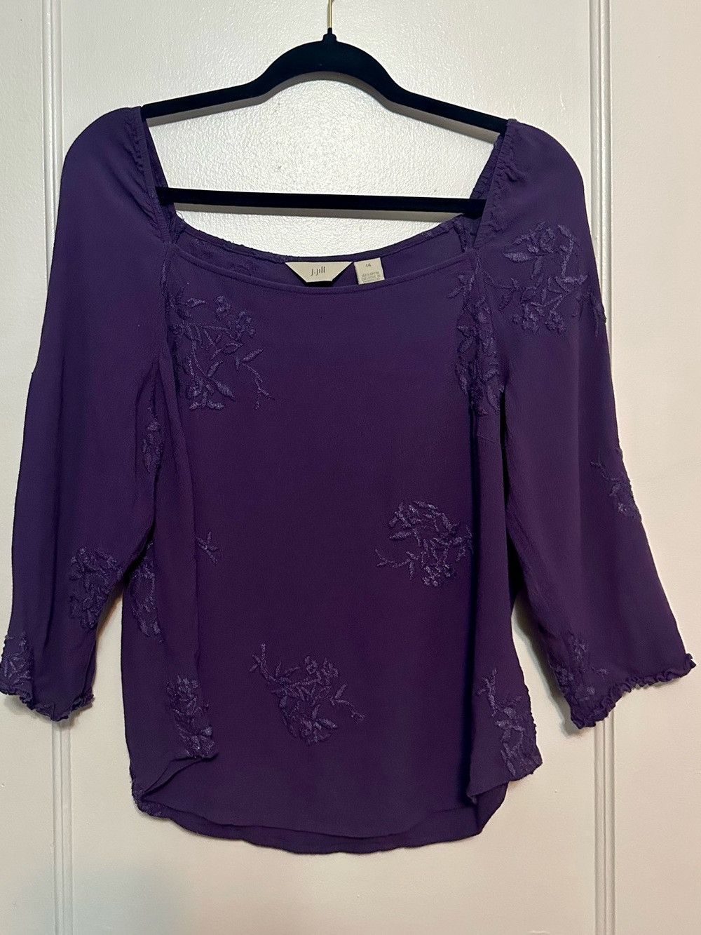 J. Jill Deep Purple Embroidered Square Neck Blouse